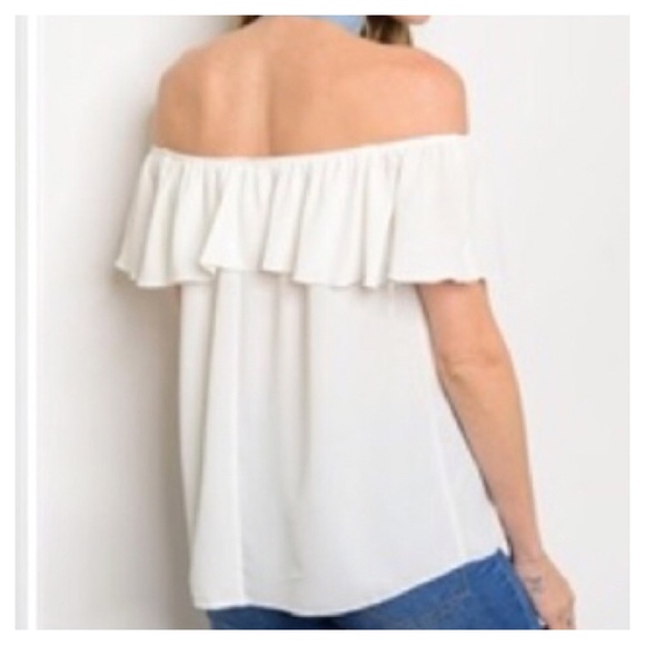 VIA VAI Romantic ivory chiffon off shoulder top - Picture 4 of 7